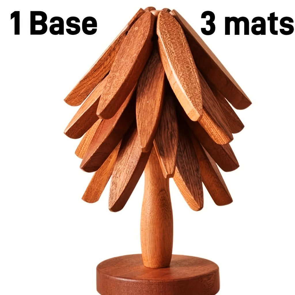 Wooden Tree-Shaped Tripod Coaster Set