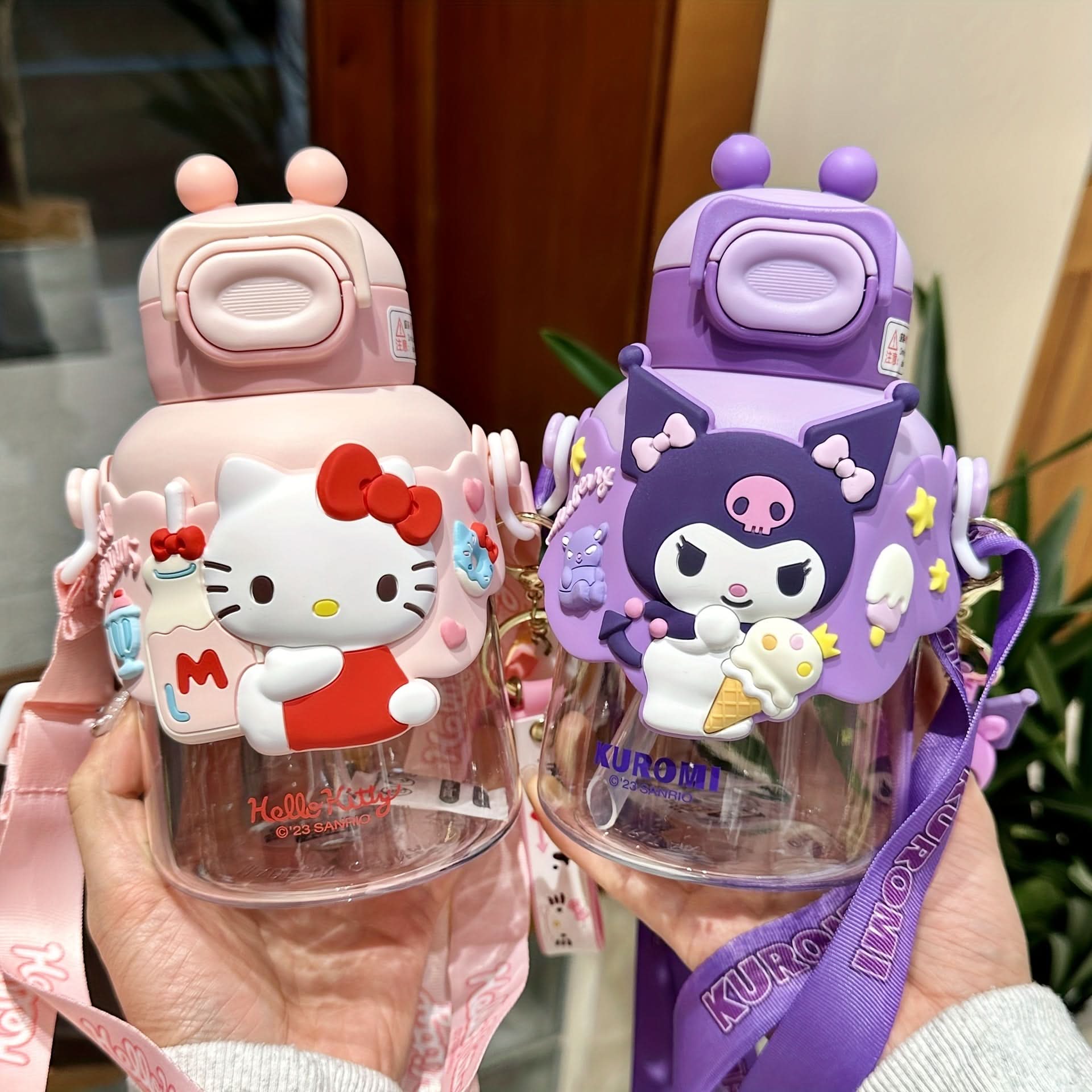 Sanrio Cartoon Character Water Bottle with Straw