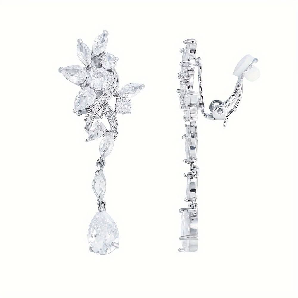Sparkling Flower Clip-On Earrings for Women