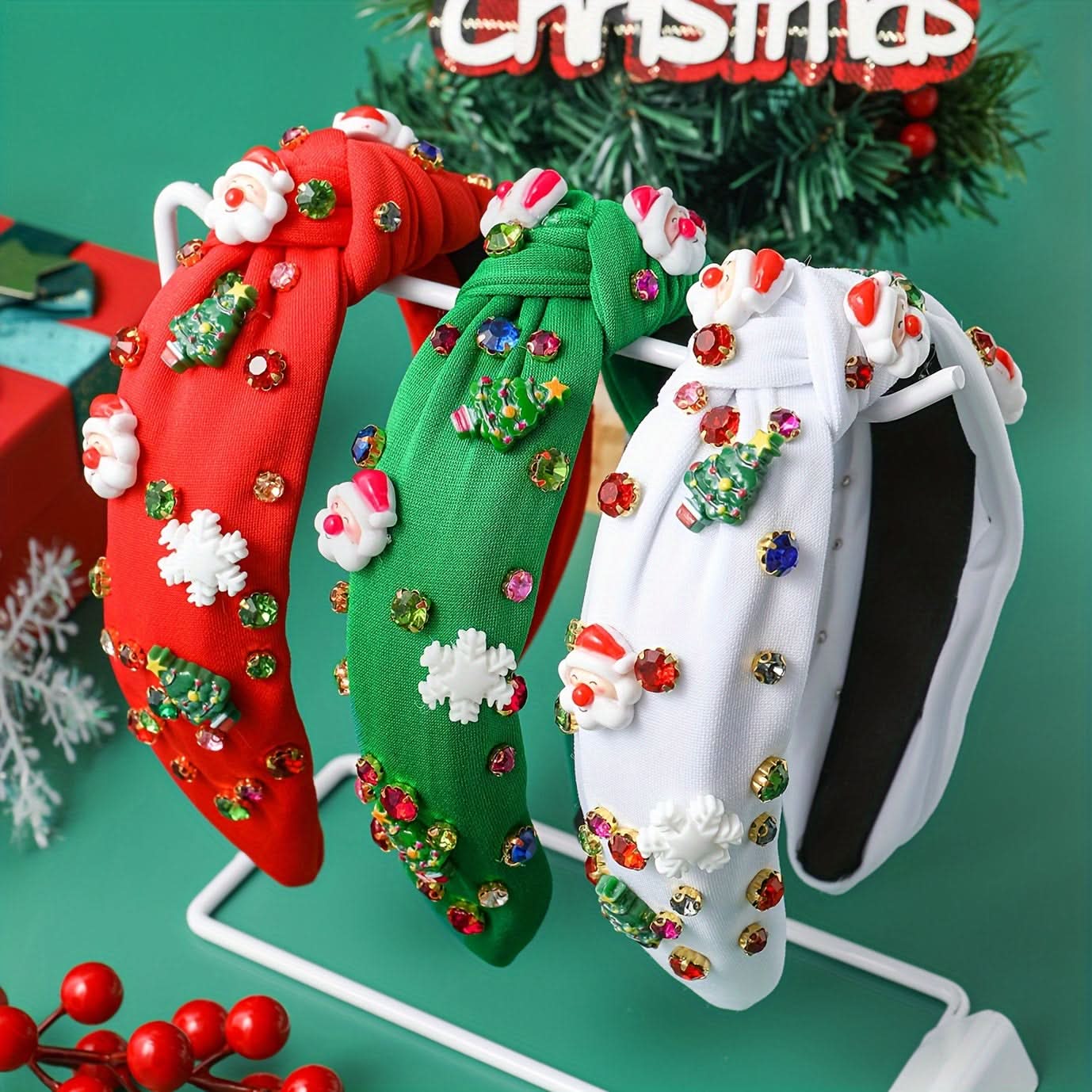 3-Piece Rhinestone Christmas Headband Set for Women