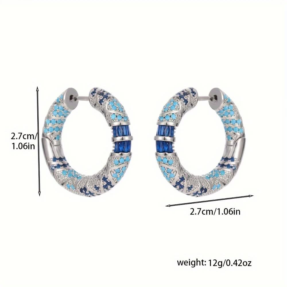 Vintage Blue Zircon Hoop Earrings for Women