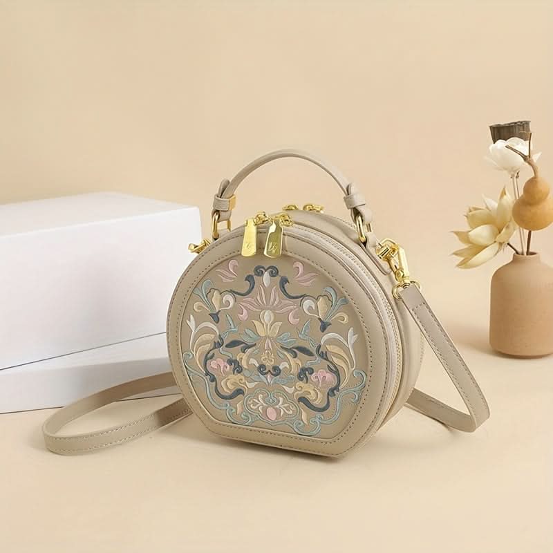 Striped PU Round Shoulder Bag – Vintage-Inspired Messenger