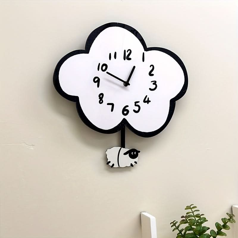 Cartoon Sheep Silent Wall Clock - Whimsical Cloud-Shaped