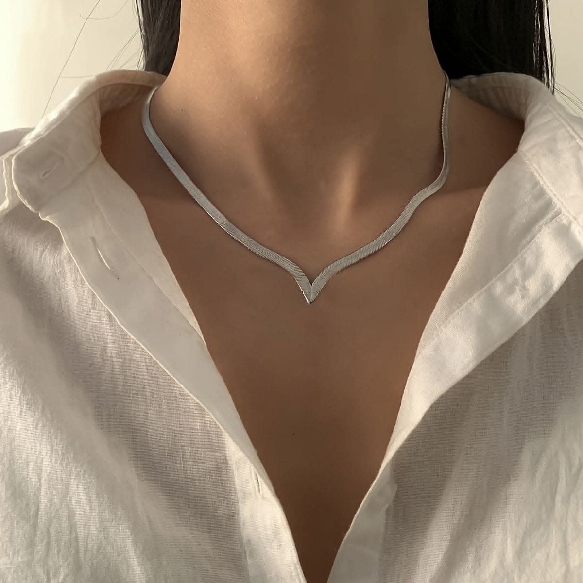 Chunky Golden Snake Herringbone Chain Necklace (4mm)