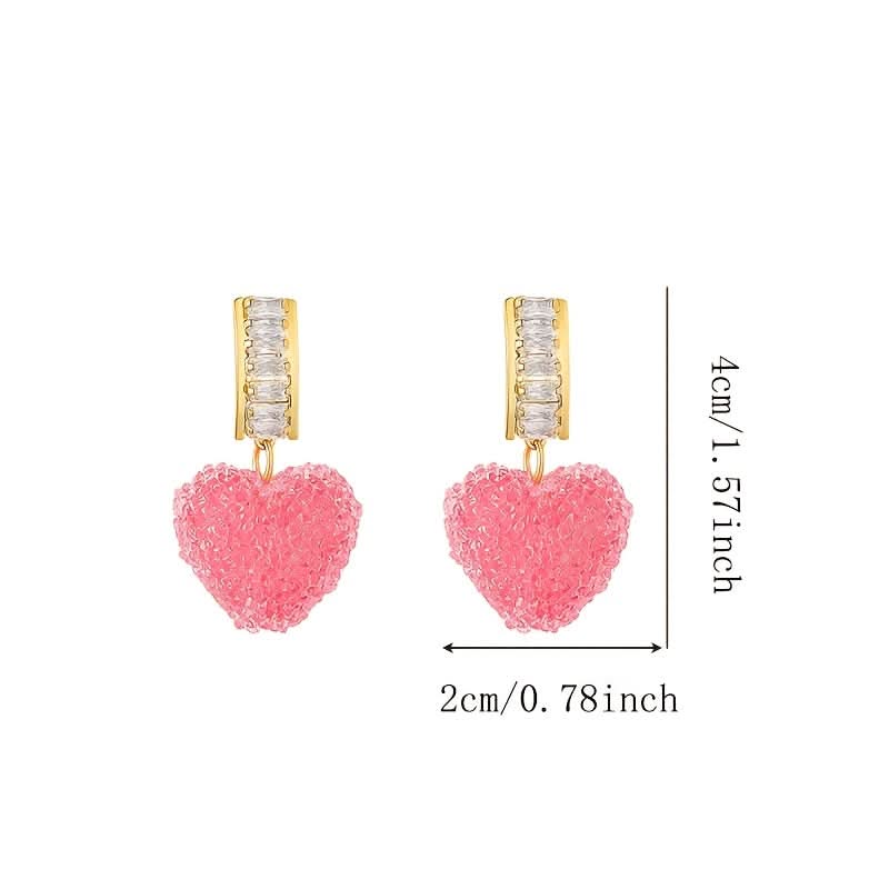 Candy Colored Heart-Shaped Rhinestone Dangle Earrings