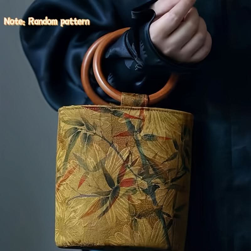 Vintage Floral Cotton Bucket Bag for Women