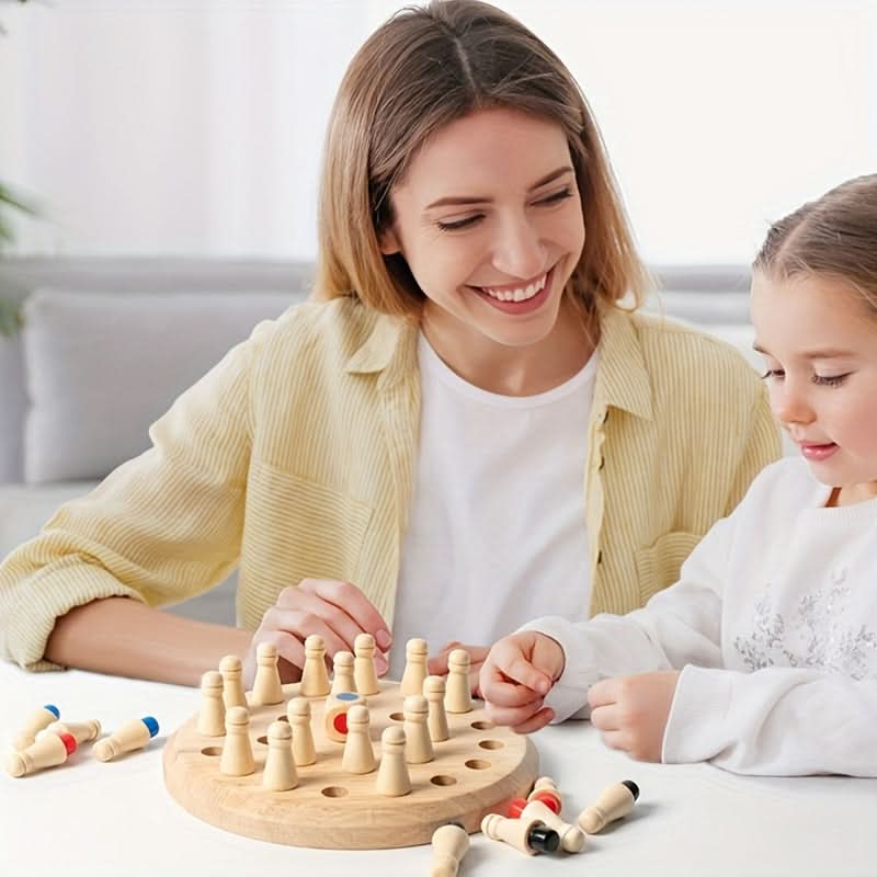 Solid Wood Memory Match Chess Set – Colorful Educational Puzzle Toy for Kids