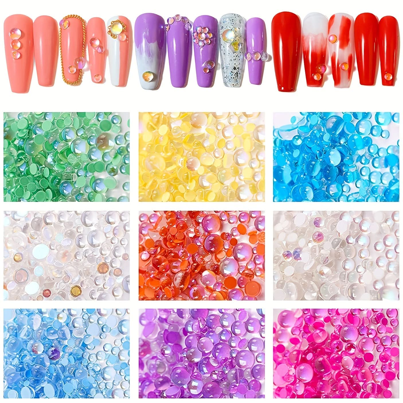 9 Pieces Aurora Nail Pearls-Bubble Beads for 3D Nail Art & DIY Crafts