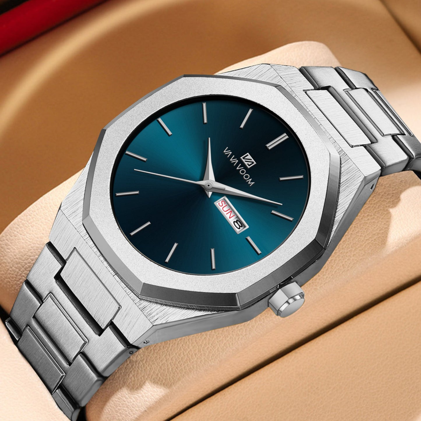 VA VA VOOM 2931 Octagonal Calendar Quartz Watch for Men