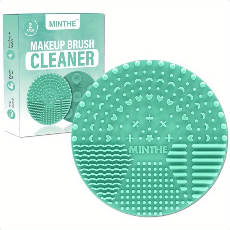 Minthe  2-Pack Silicone Makeup Brush Cleaning Mat – Portable Teal Brush Cleaner with Suction Cups