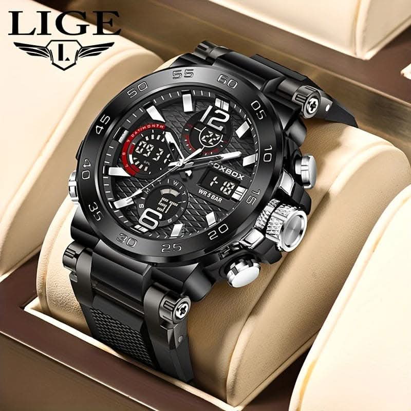 Men's Dual Display Quartz Military Sports Watch – 50M Alarm Clock