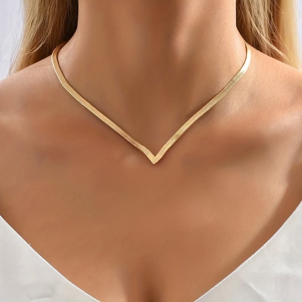 Chunky Golden Snake Herringbone Chain Necklace (4mm)