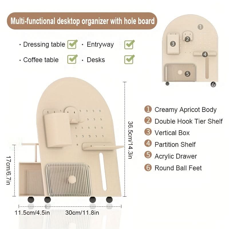 Desktop Organizer Set with Shelf and Acrylic Drawer, Multifunctional Iron Holder
