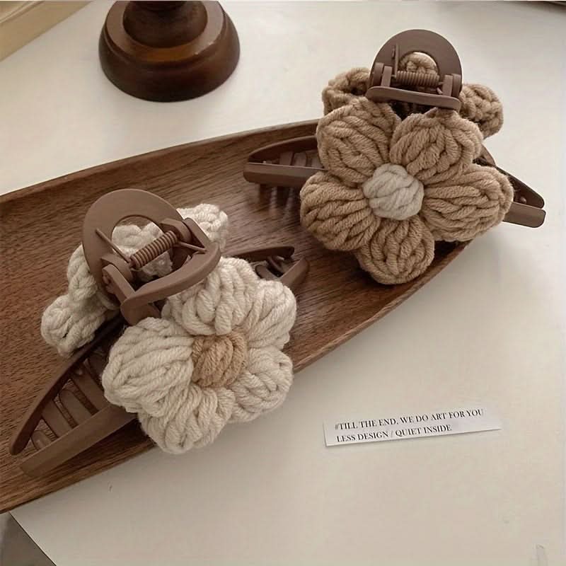 2PCS Large Knitted Floral Hair Claw Clips – Strong Grip for Thick or Thin Hair