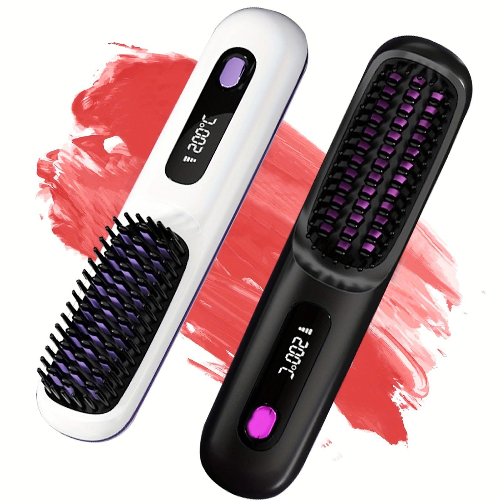 Cordless Hair Straightener Brush -Hot Comb with 3 Temp Settings