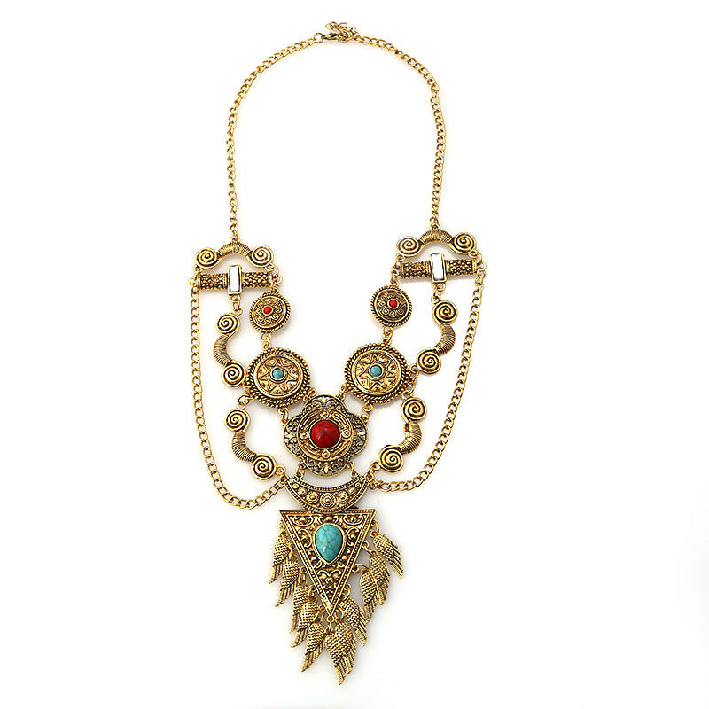 Vintage Turquoise Tassel Necklace – Retro Boho Pendant Jewelry for Women