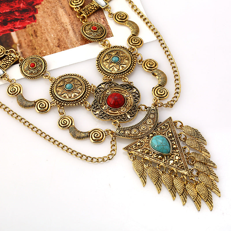 Vintage Turquoise Tassel Necklace – Retro Boho Pendant Jewelry for Women
