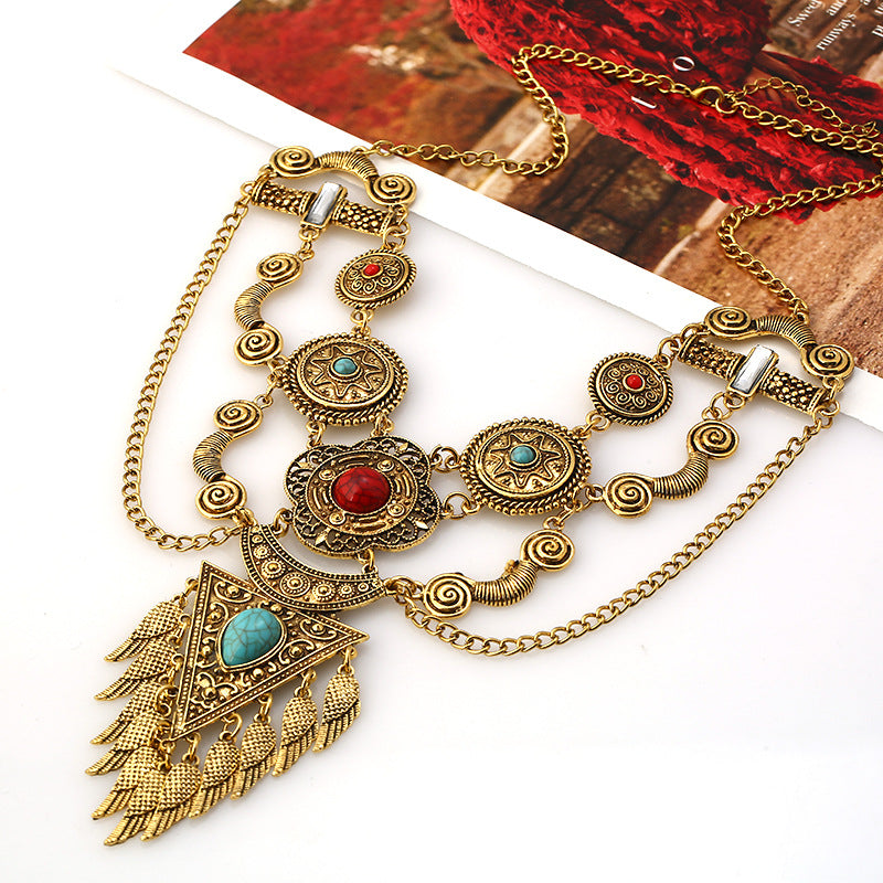 Vintage Turquoise Tassel Necklace – Retro Boho Pendant Jewelry for Women