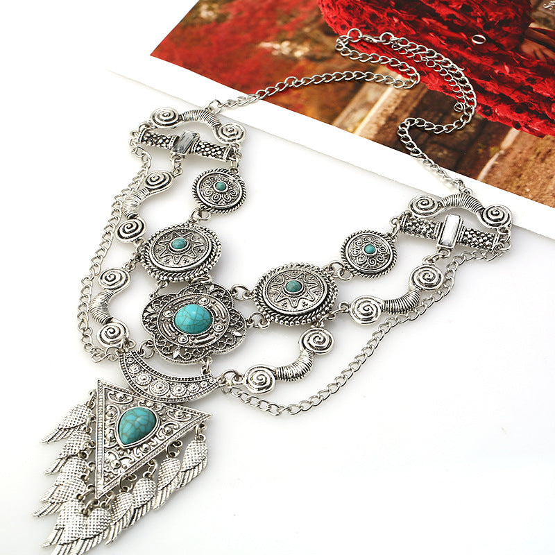 Vintage Turquoise Tassel Necklace – Retro Boho Pendant Jewelry for Women