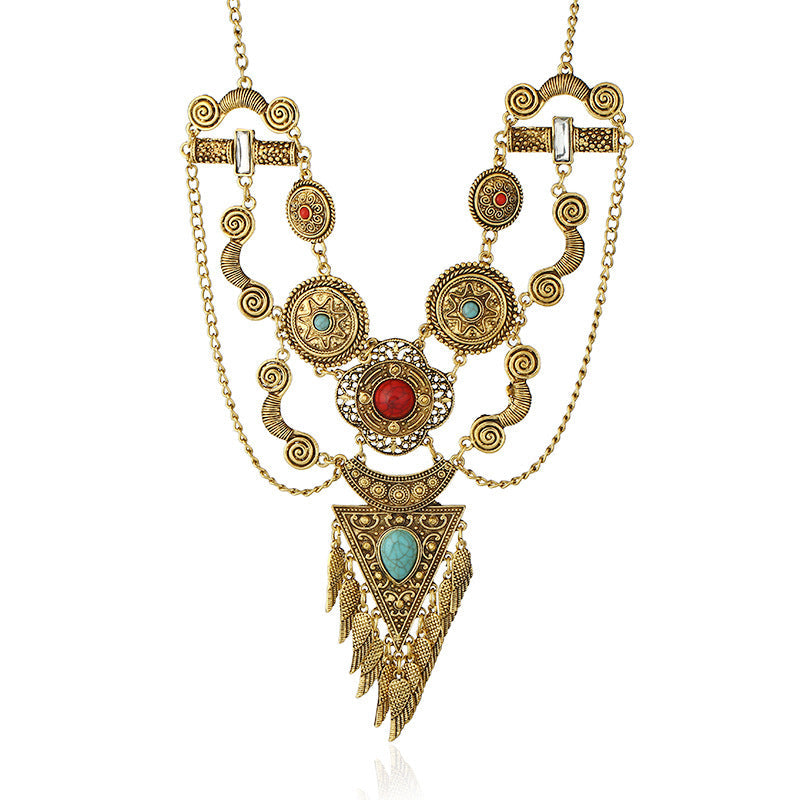 Vintage Turquoise Tassel Necklace – Retro Boho Pendant Jewelry for Women