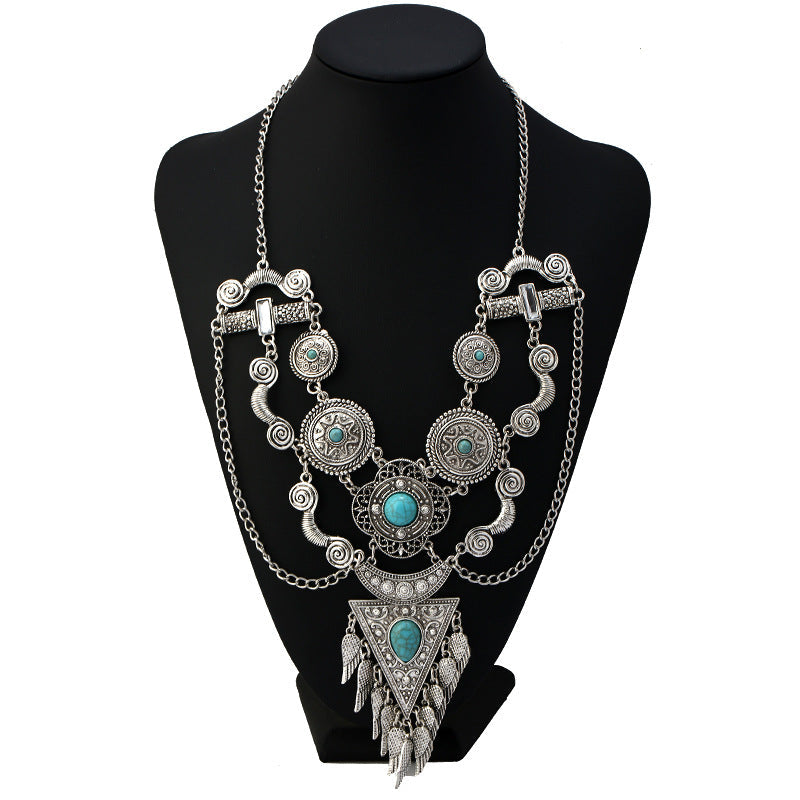 Vintage Turquoise Tassel Necklace – Retro Boho Pendant Jewelry for Women