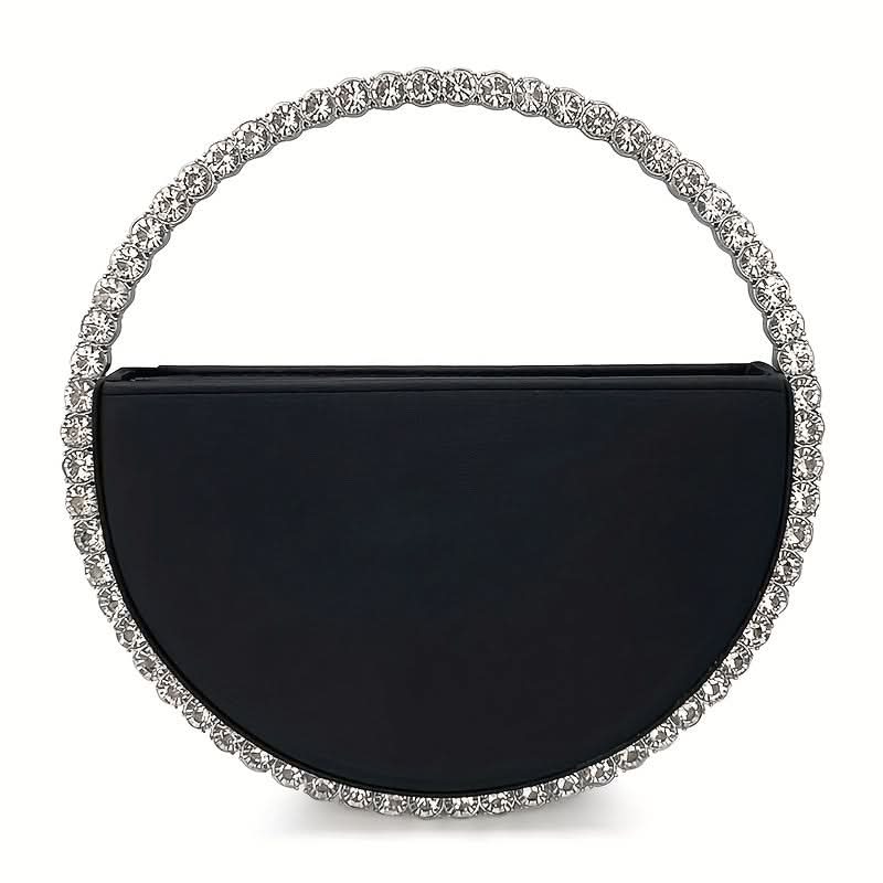 Rhinestone Ring Evening Clutch, White Faux Leather
