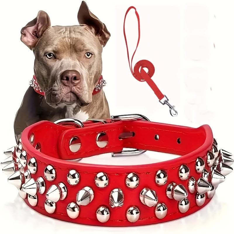 Adjustable Leather Spiked Dog Collar Set