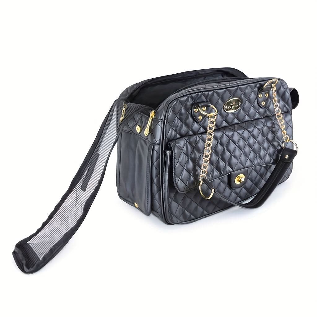 Black Faux Leather Pet Carrier Backpack
