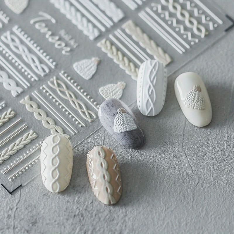 2pcs 5D Embossed Sweater Design Nail Art Stickers