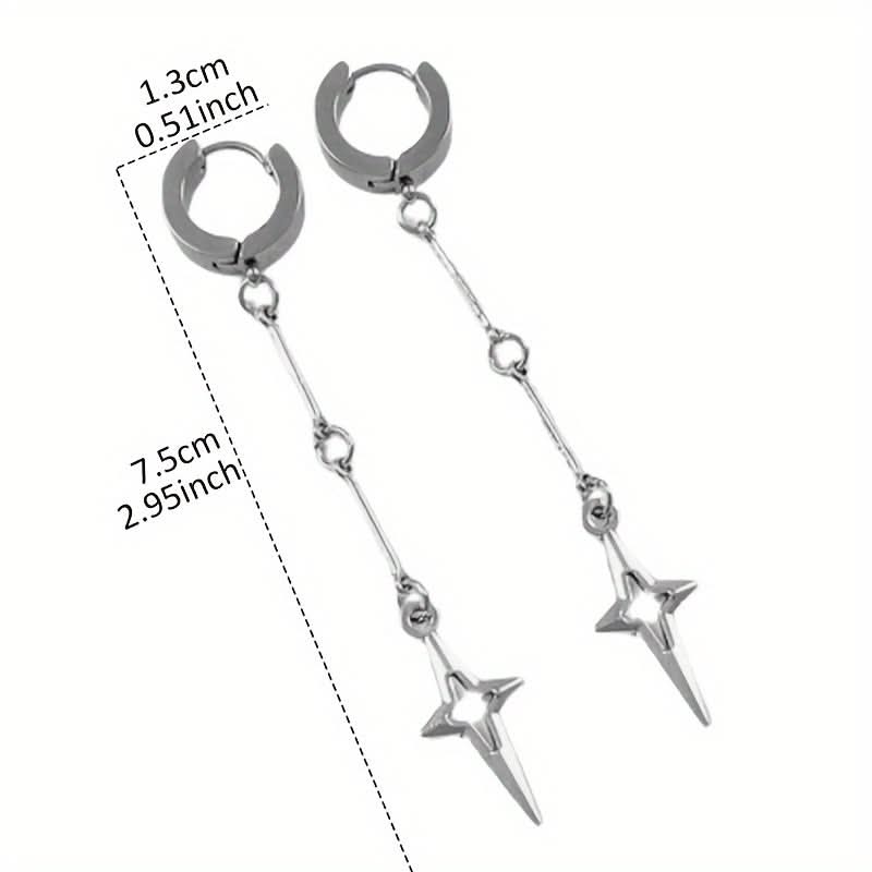Silver Cross Star Hip Hop Pendant Earrings