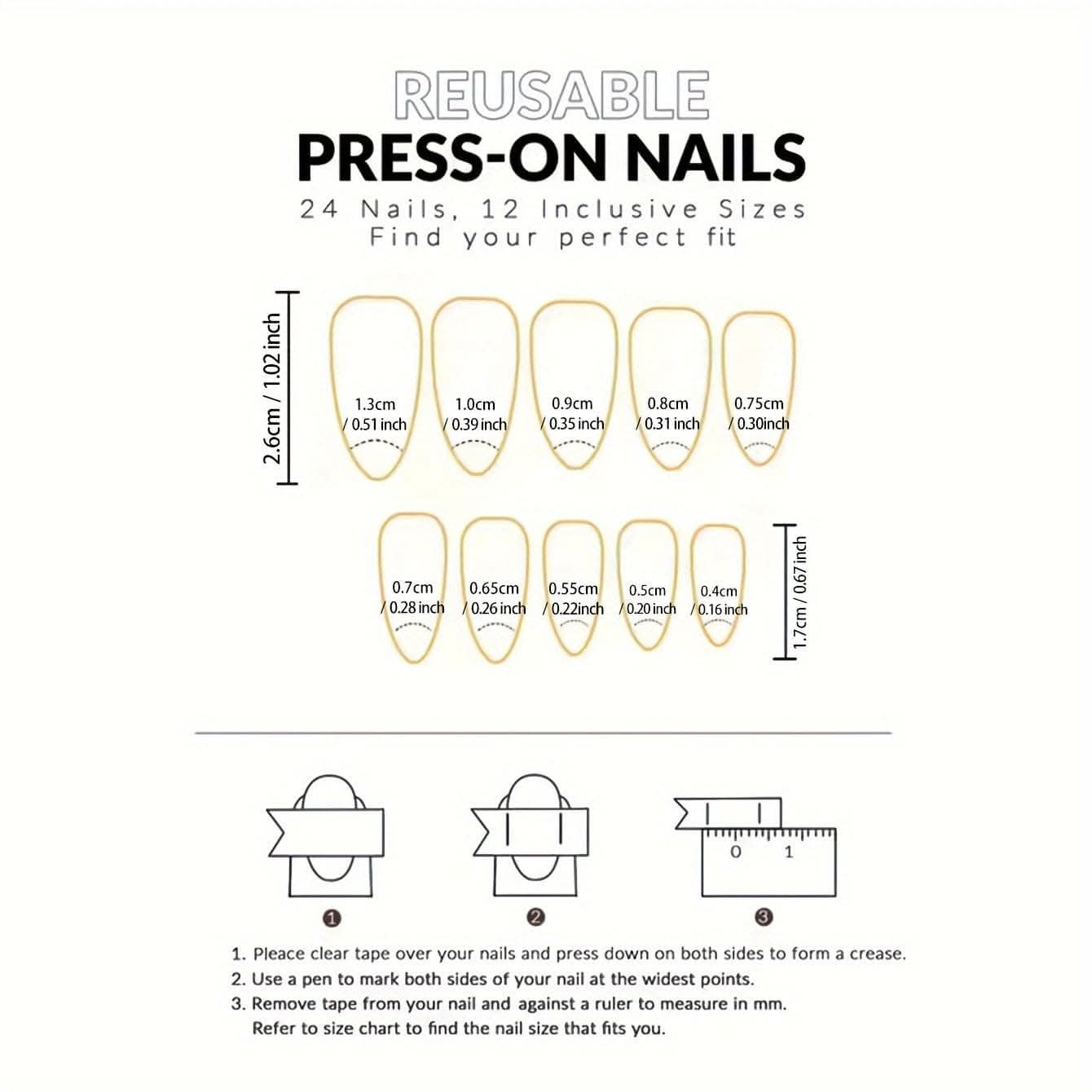 24pcs Medium Almond Press-On Nails – French Tip Full with Nail File and Jelly Glue