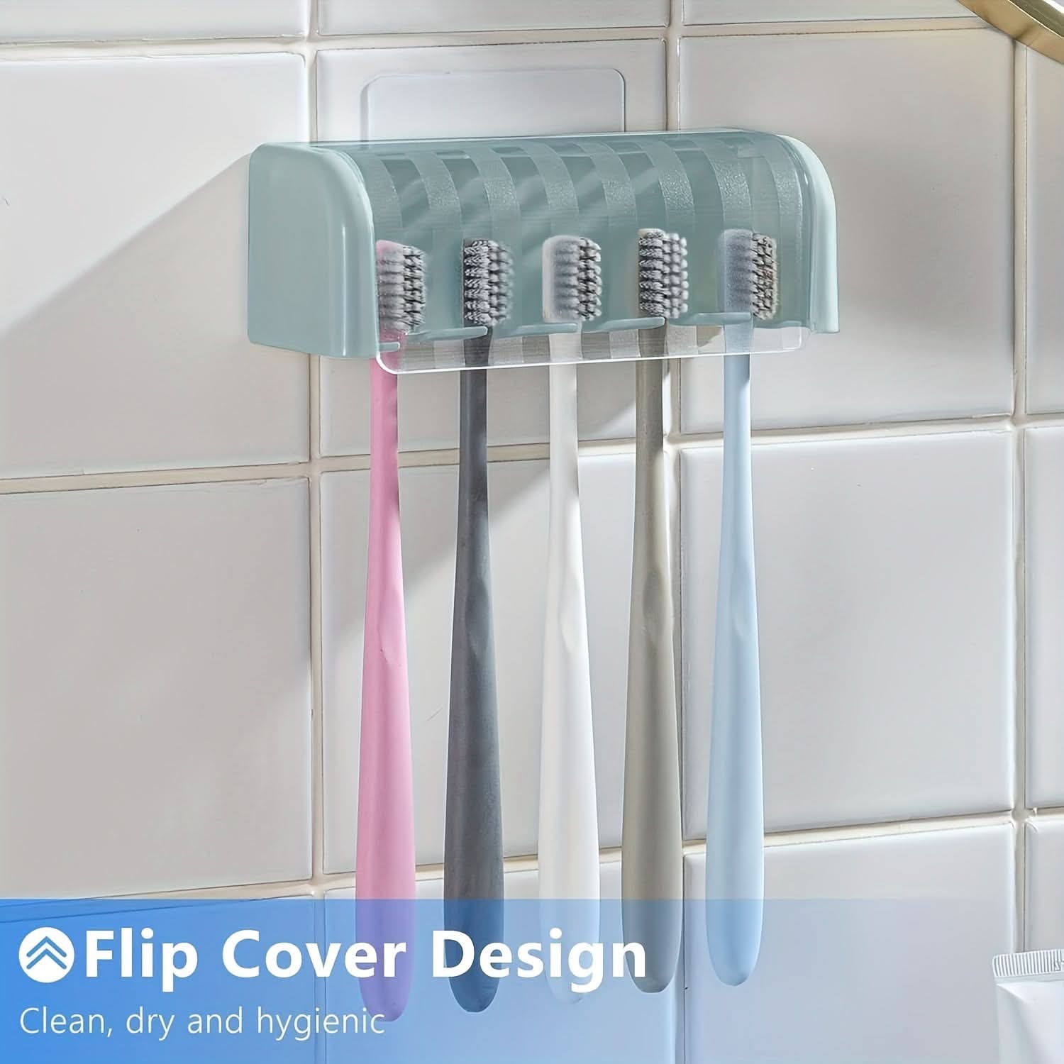 5-Slot Wall-Mounted Toothbrush Holder with Cover