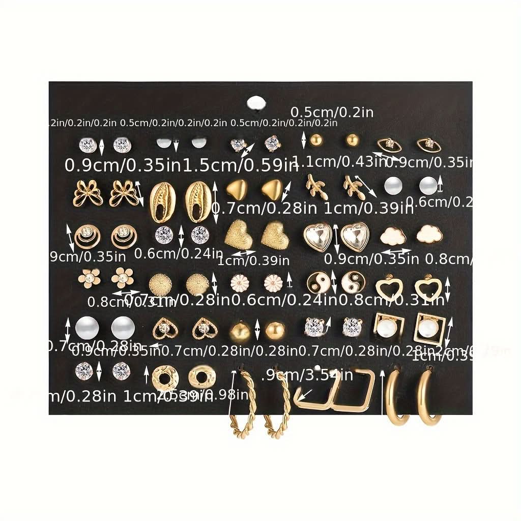 Pack of 30 Pairs Heart-Shaped Rhinestone Flower Earrings