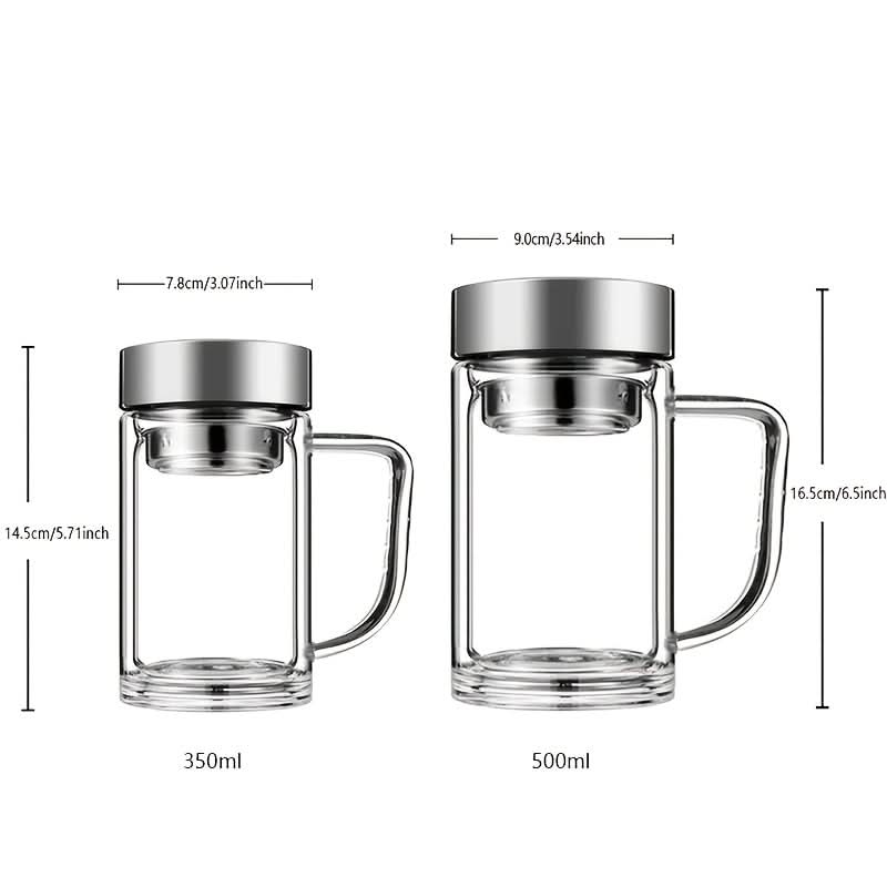 Double-Layer Glass Tea & Coffee Mug-Leak-Proof, Heat-Resistant with Filter, Reusable