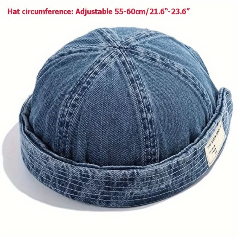 Retro Brimless Denim Docker Hat for Men