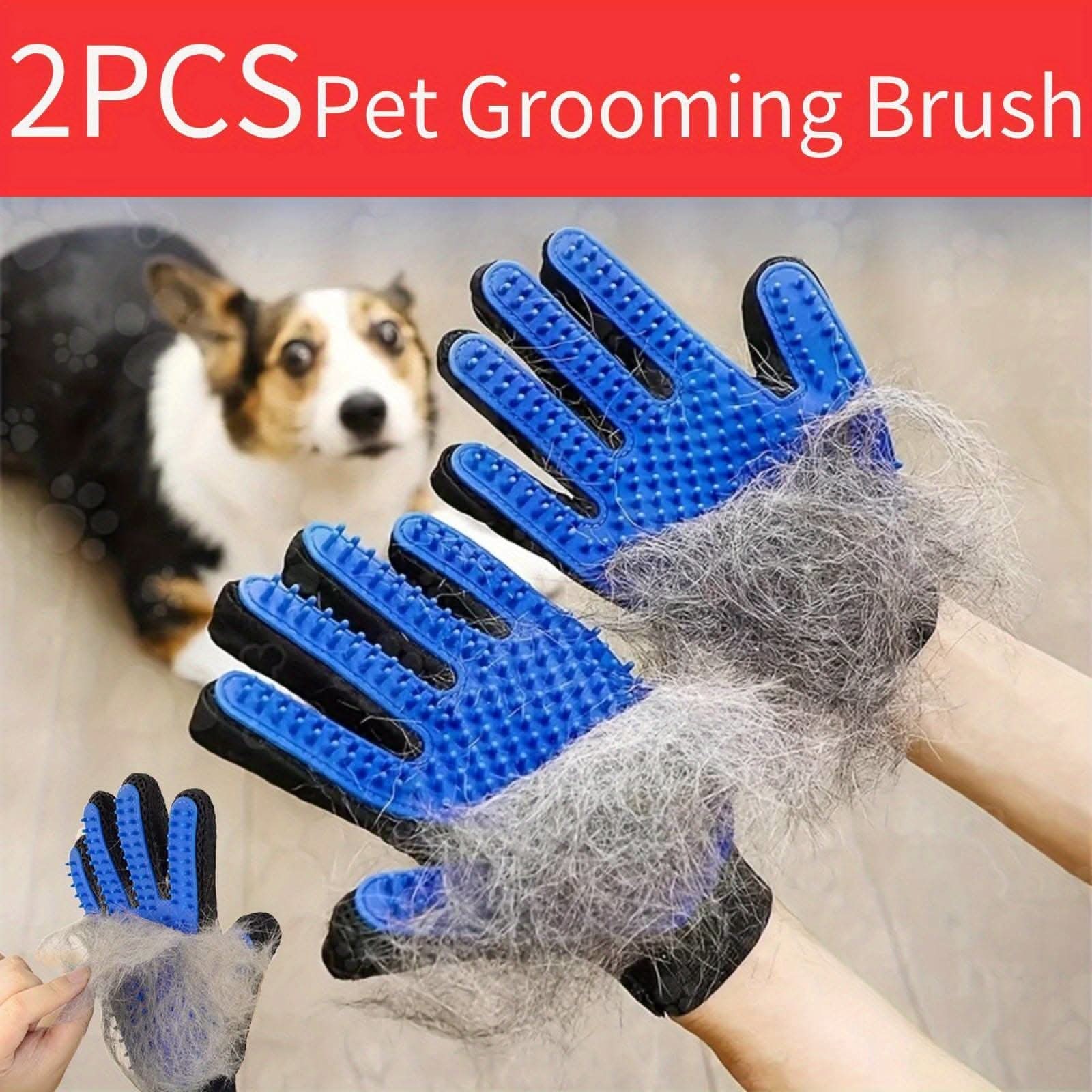 2pcs Deluxe Pet Grooming Gloves with Soft Bristle Mitts
