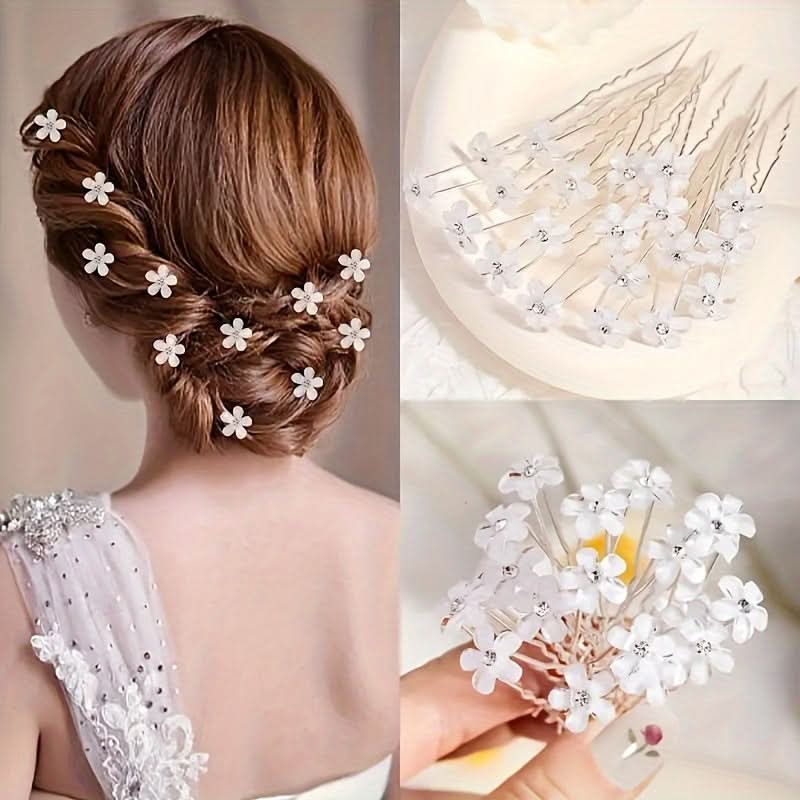 20pcs White Bohemian Rhinestone Hairpins for Parties