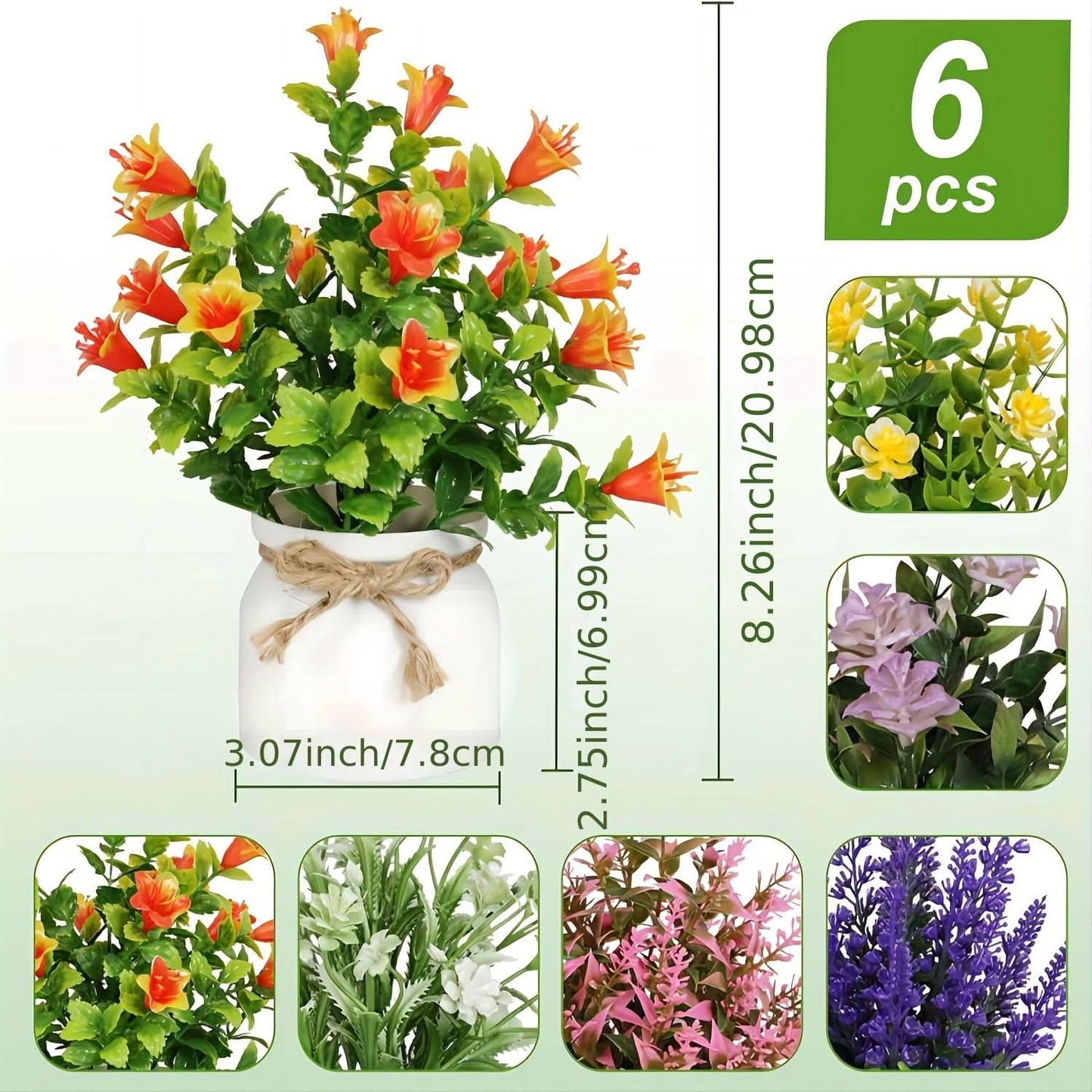6-Pack Mini Artificial Bonsai Potted Flowers – Faux Plant Decor