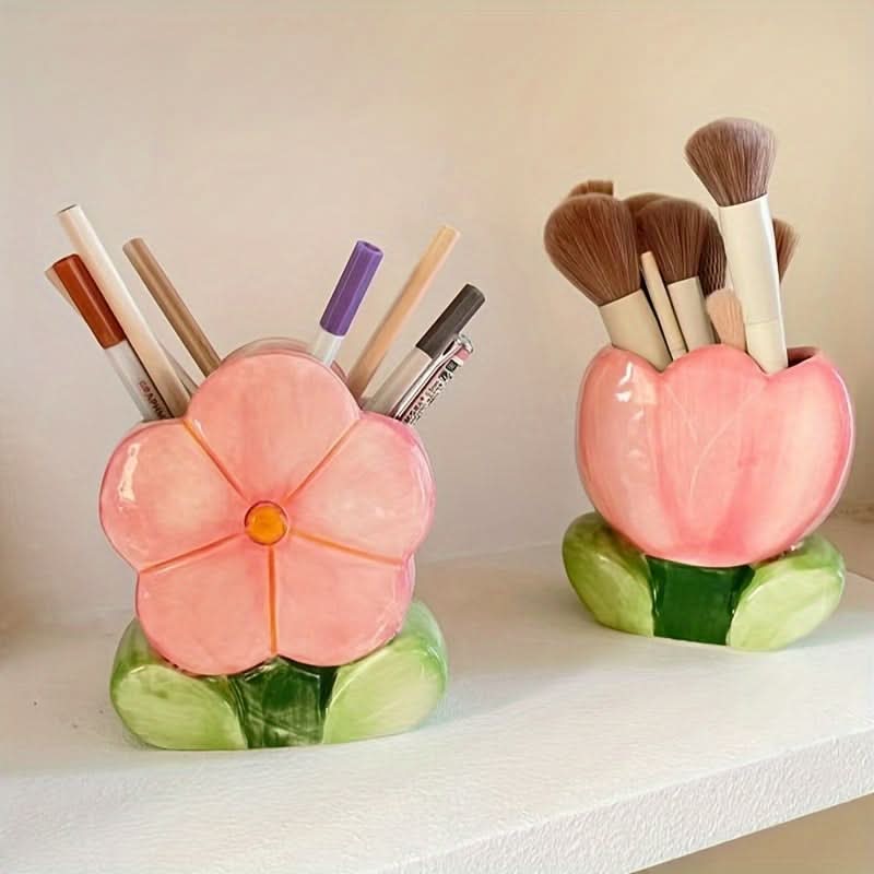 Vibrant Makeup Brush Storage Bucket - Multi-Functional Desktop Organizer