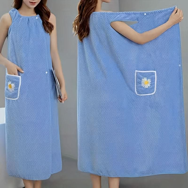 Soft Coral Fleece Bath Towel – Super Absorbent, Machine Washable, with Daisy Pocket