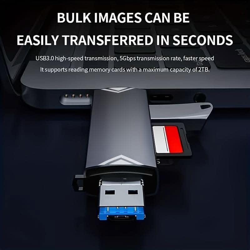6-in-1 USB 3.0 Card Reader - High-Speed 5Gbps Transfer with Type-C Interface