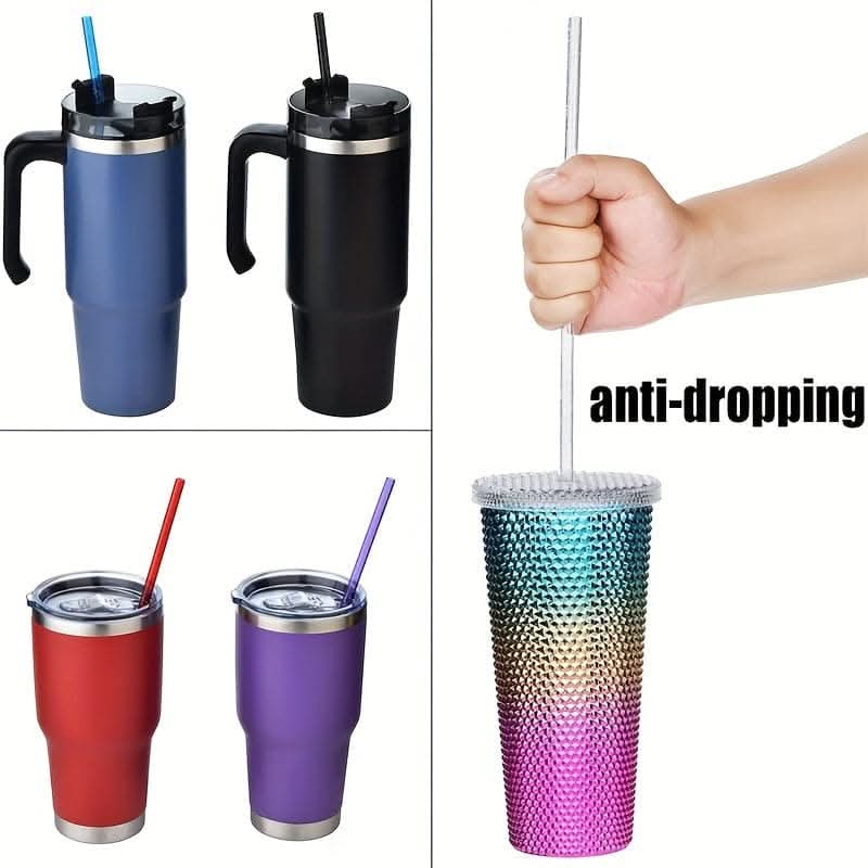 12pcs Reusable Glitter Straws - Extra Long Plastic Straws with Cleaning Brush