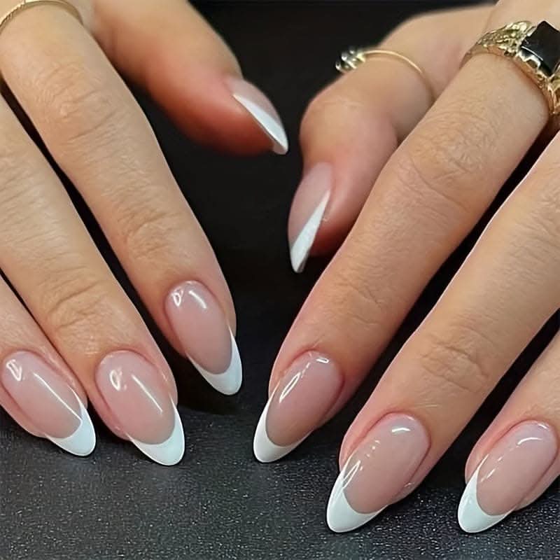 24pcs Medium Almond Press-On Nails – French Tip Full with Nail File and Jelly Glue