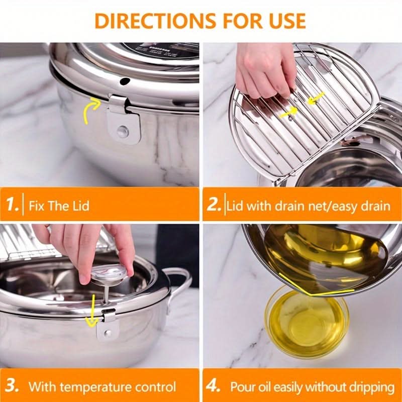 2.2L Stainless Steel Deep Fryer with Lid – Non-Electric, High-Temperature Resistant