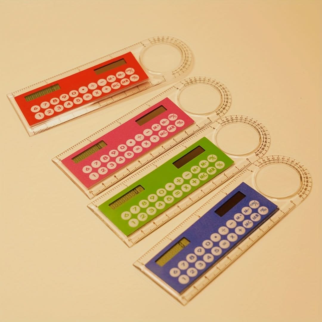 Mini 4-In-1 Solar-Powered Calculator with Ruler - LED Display