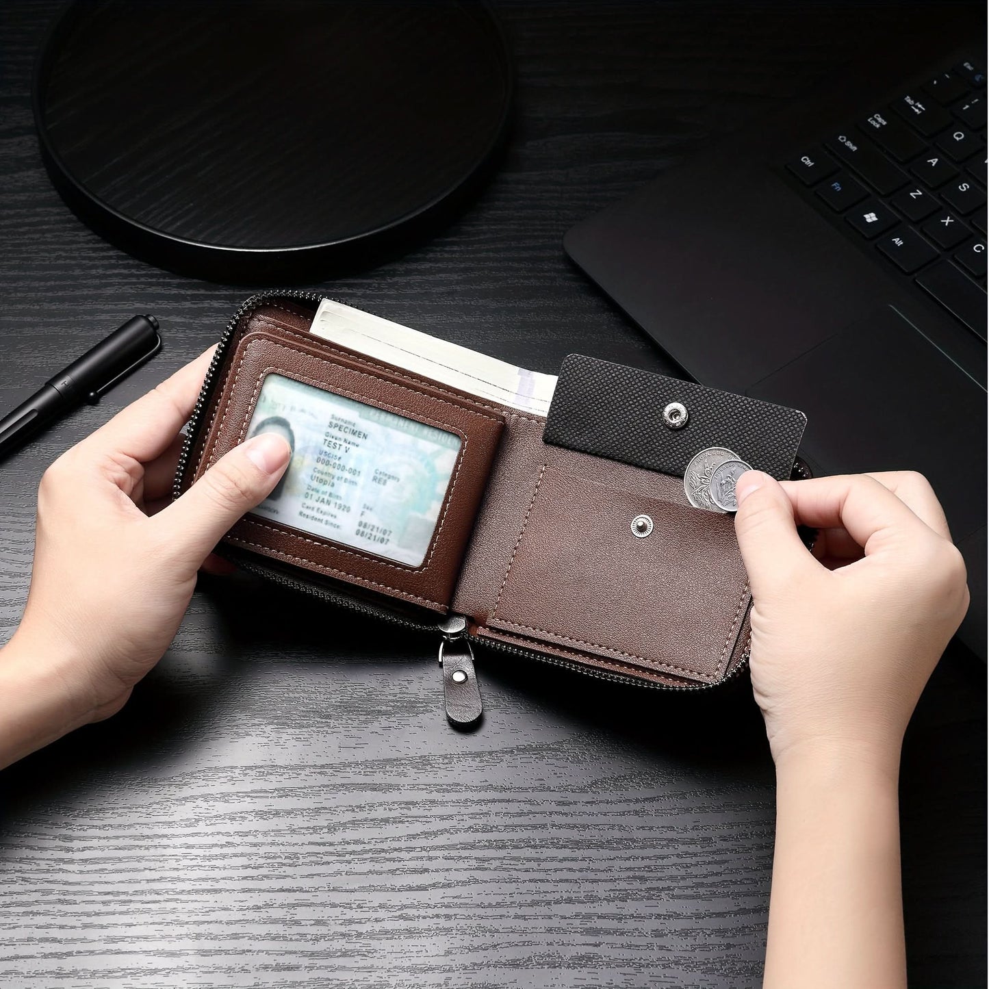 Stylish Men's Multifunctional Wallet with Zipper Closure