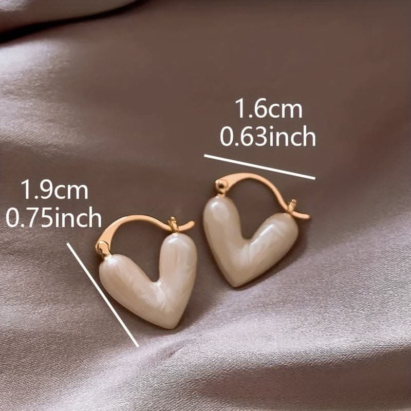 White Heart Design Hoop Earrings - Cute and Simple Jewelry for Daily Wear