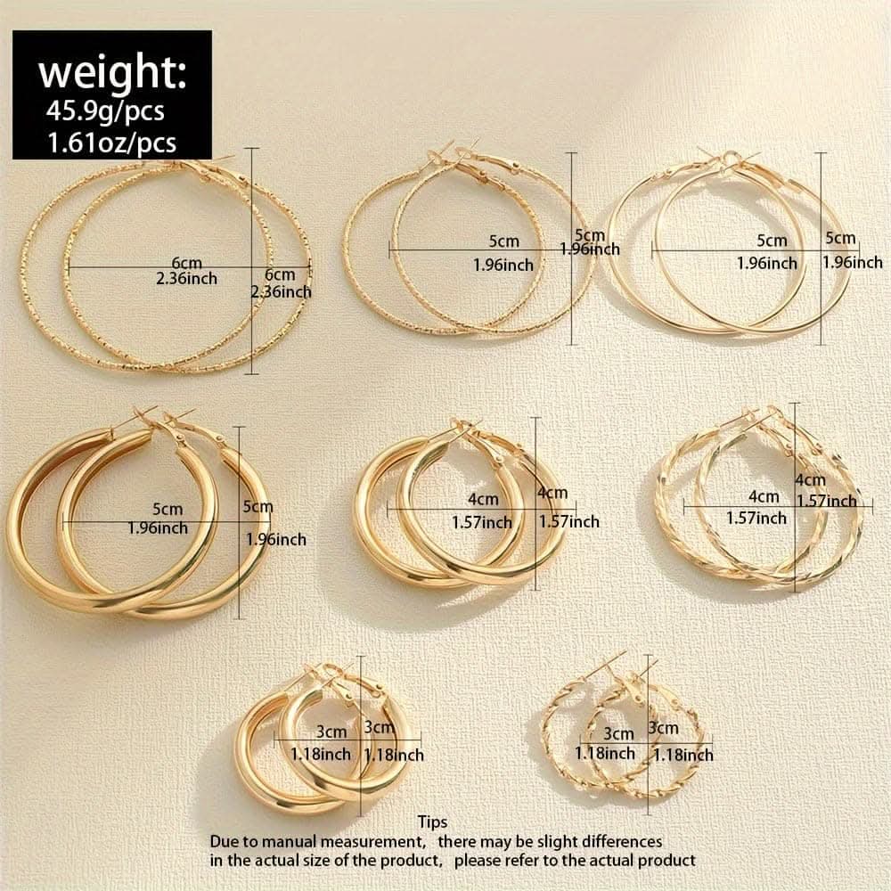 8 Pairs Elegant Hoop Earrings Set