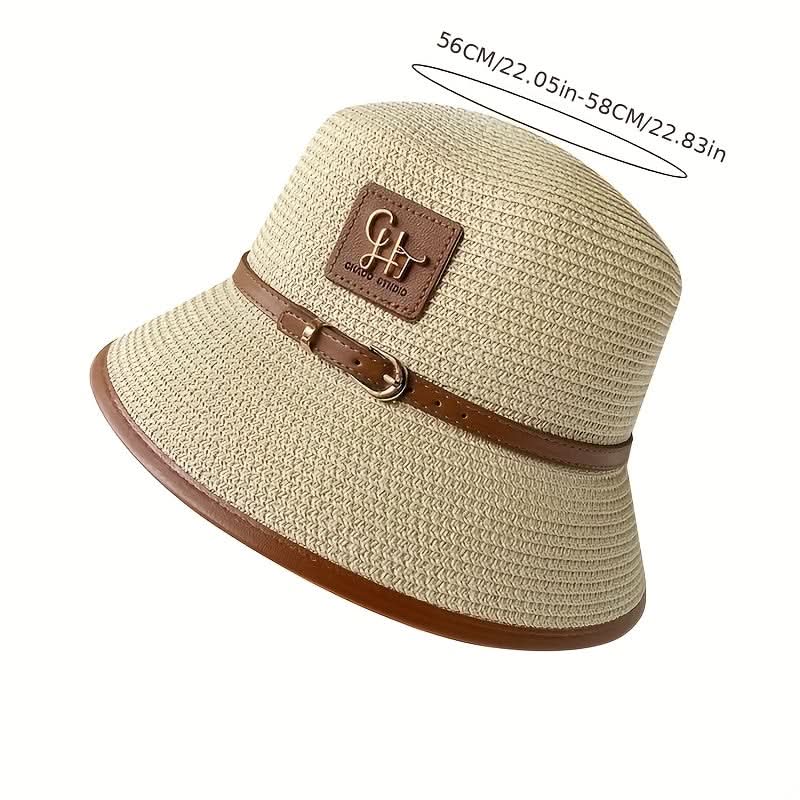 Women’s Straw Fedora Hat – Short Brim Sun Hat with Faux Leather Belt