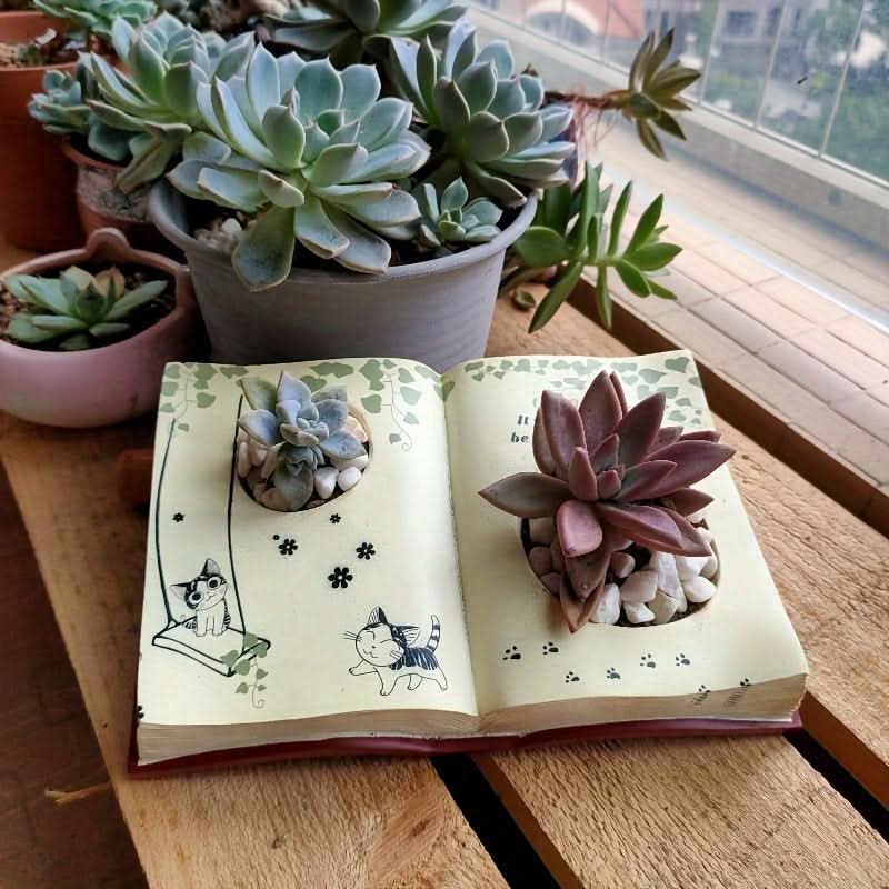 Modern Resin Book Planter with Drainage Hole